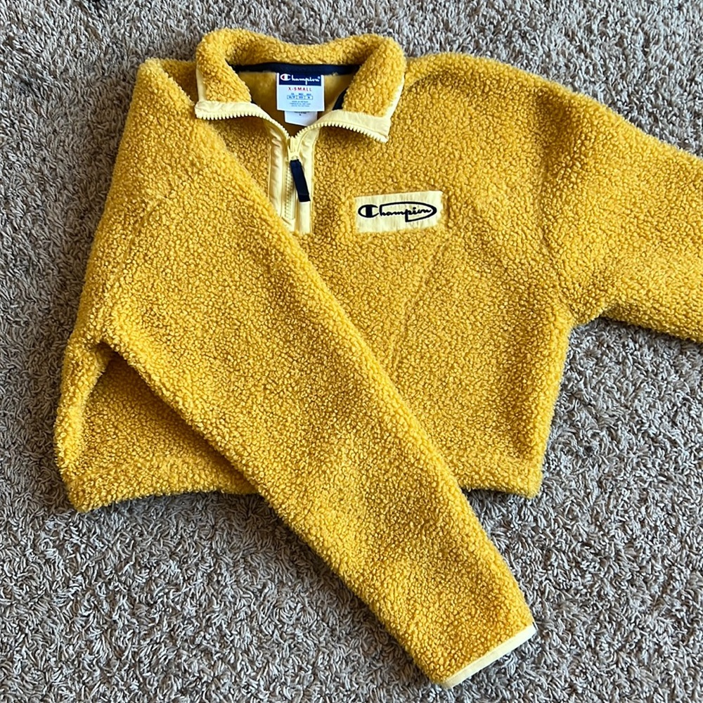 XS Champion cropped sweatshirt. very fuzzy and comfortable when chilly.